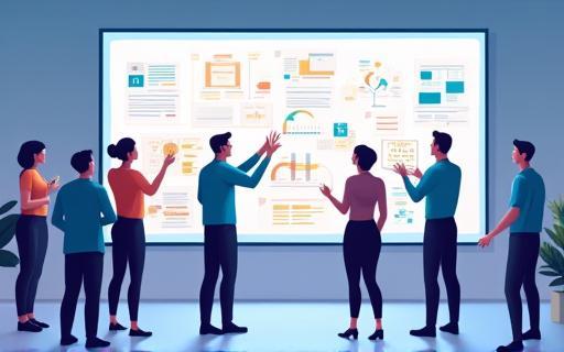 Illustration of people collaborating on a digital whiteboard